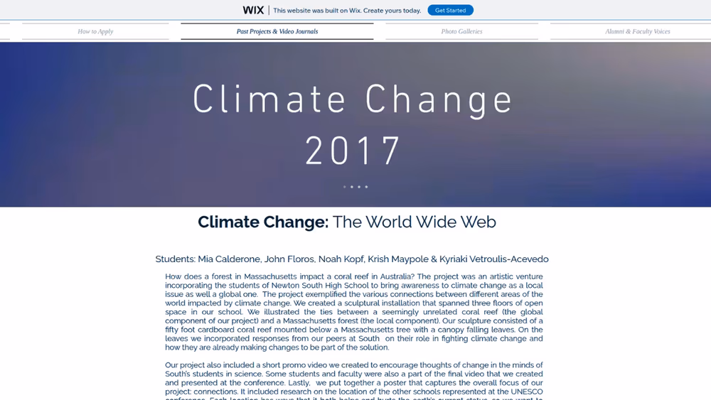 Climate Change 2017 Wix Website project visual